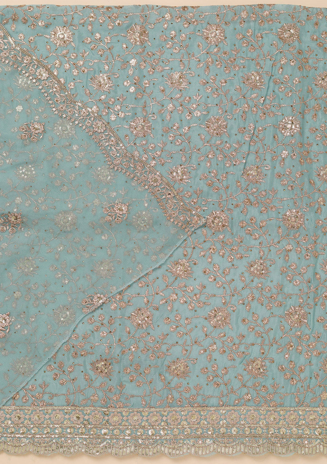 Sky Blue Zariwork Georgette Unstitched Salwar Suit-Koskii