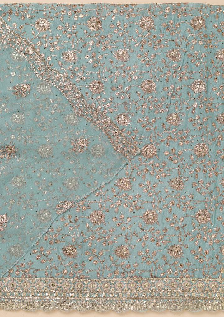 Sky Blue Zariwork Georgette Unstitched Salwar Suit-Koskii