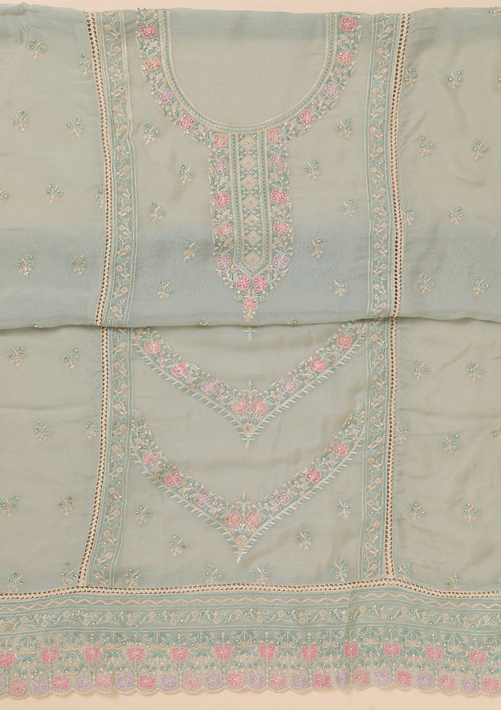 Sky Blue Zariwork Georgette Unstitched Salwar Suit-Koskii