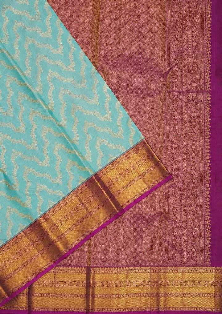 Sky Blue Zariwork Pure Silk Saree-Koskii