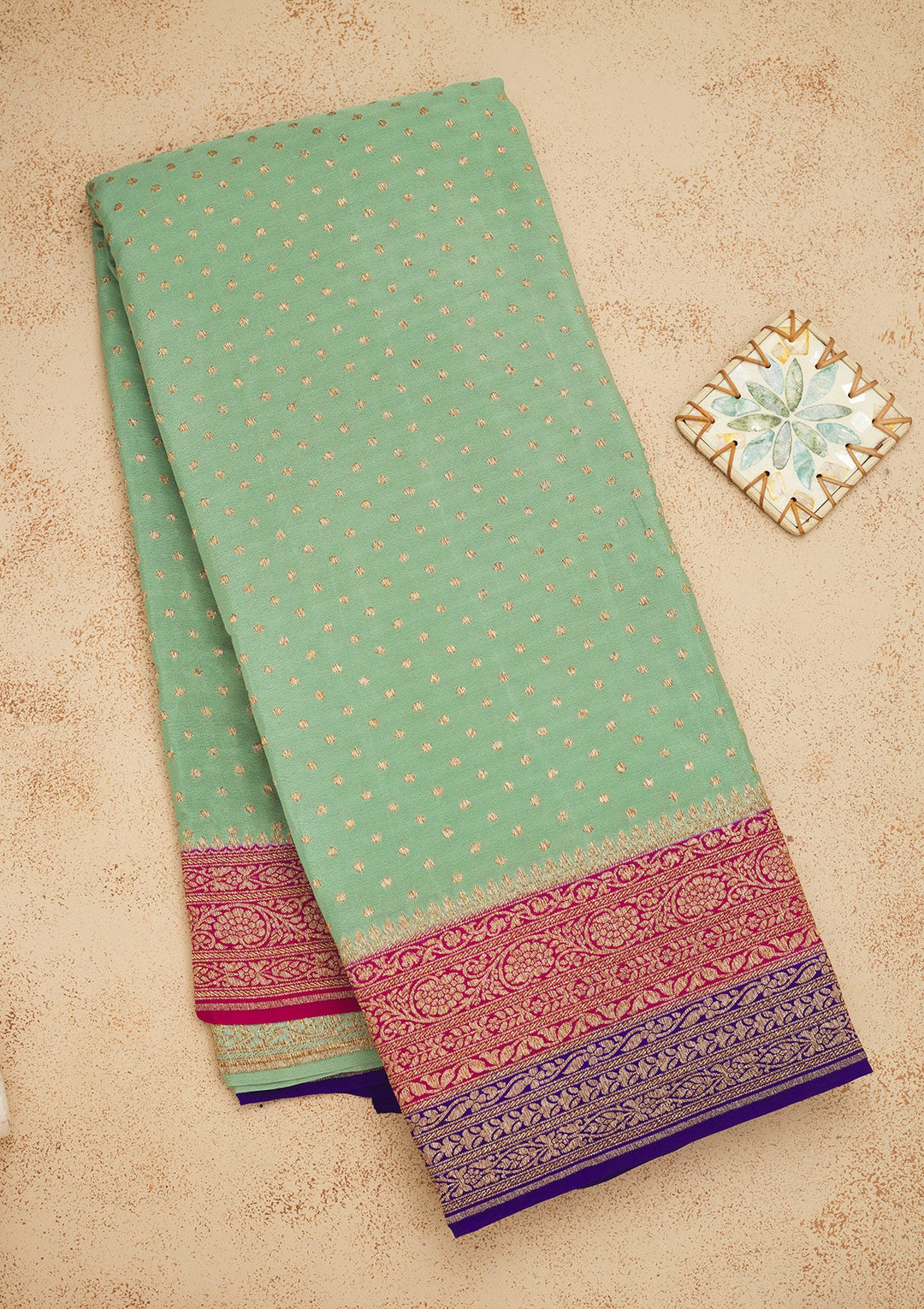 Turquoise Blue Zariwork Art Silk Saree-Koskii