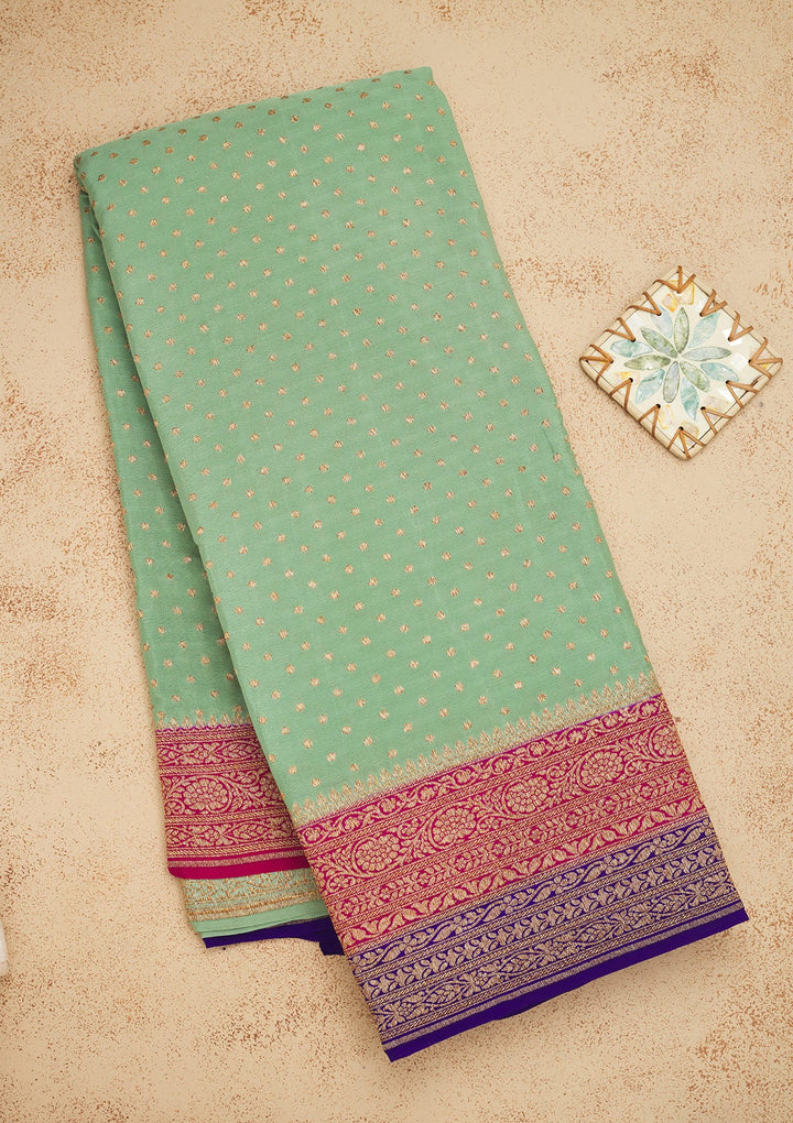 Turquoise Blue Zariwork Art Silk Saree-Koskii