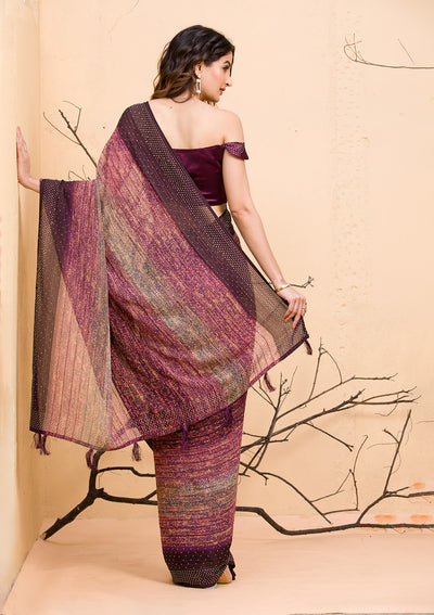 Maroon Stone Work Raw Silk Designer Saree-Koskii