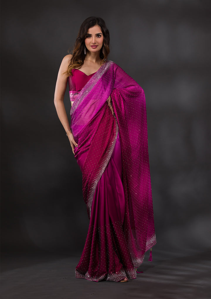 Wine Swarovski Semi Crepe Designer Saree-Koskii