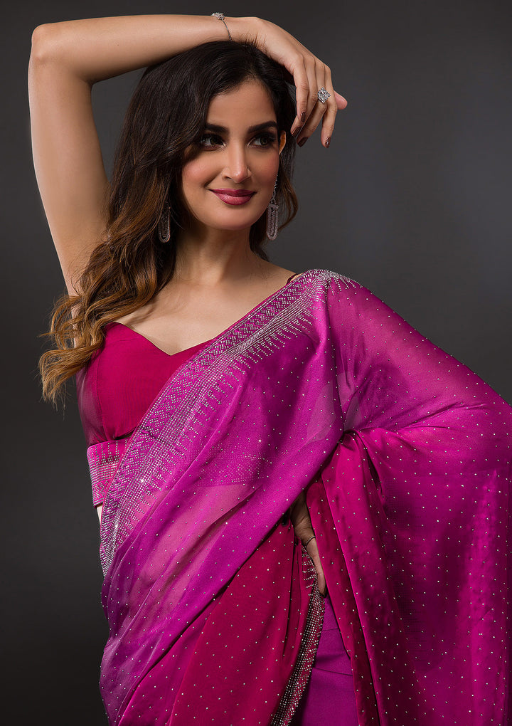 Wine Swarovski Semi Crepe Designer Saree-Koskii