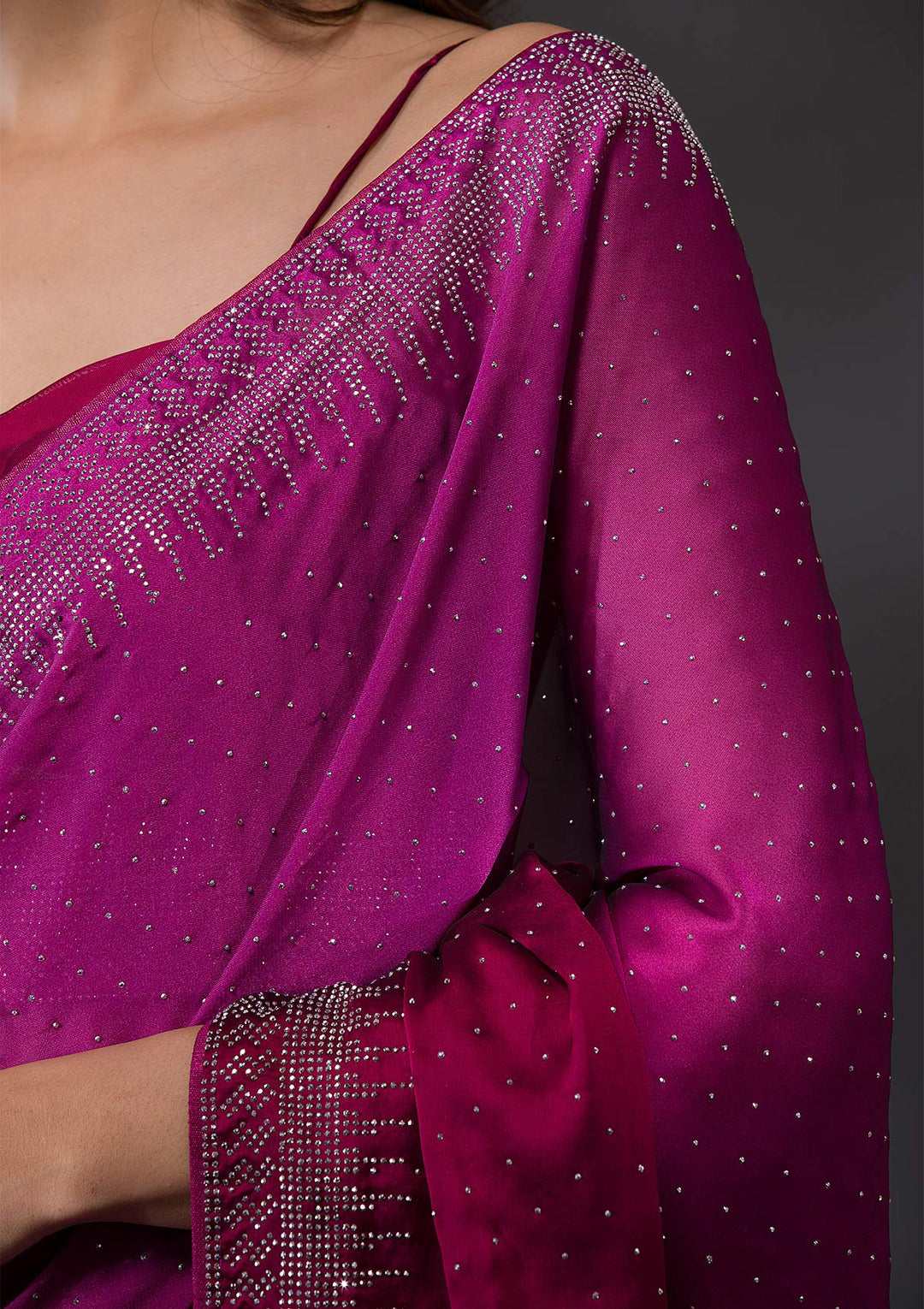 Wine Swarovski Semi Crepe Designer Saree-Koskii