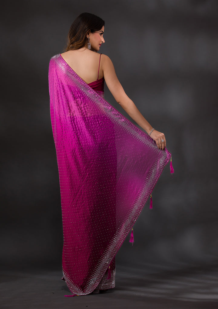 Wine Swarovski Semi Crepe Designer Saree-Koskii