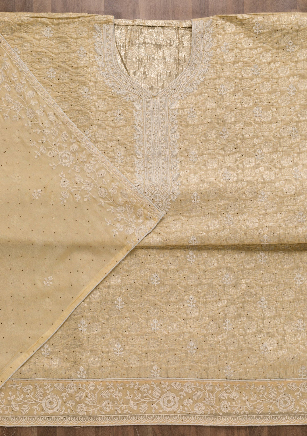 Yellow Threadwork Banarasi Unstitched Salwar Suit-Koskii