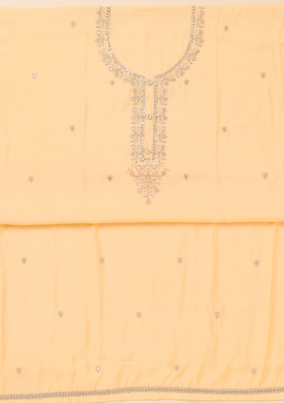 Yellow Zariwork Chanderi Unstitched Salwar Suit-Koskii