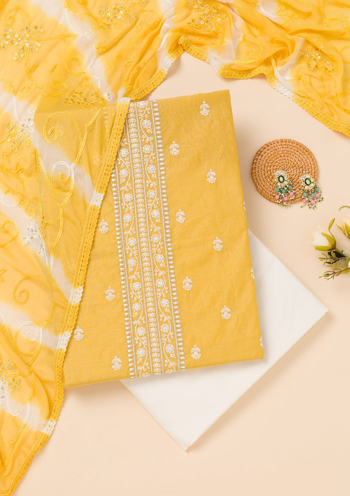 Yellow Zariwork Chanderi Unstitched Salwar Suit-Koskii