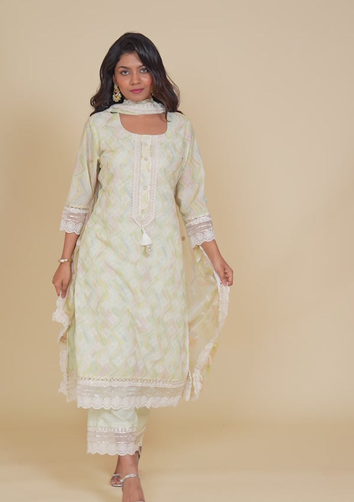 Pista Green Cutwork Cotton Readymade Salwar Kameez