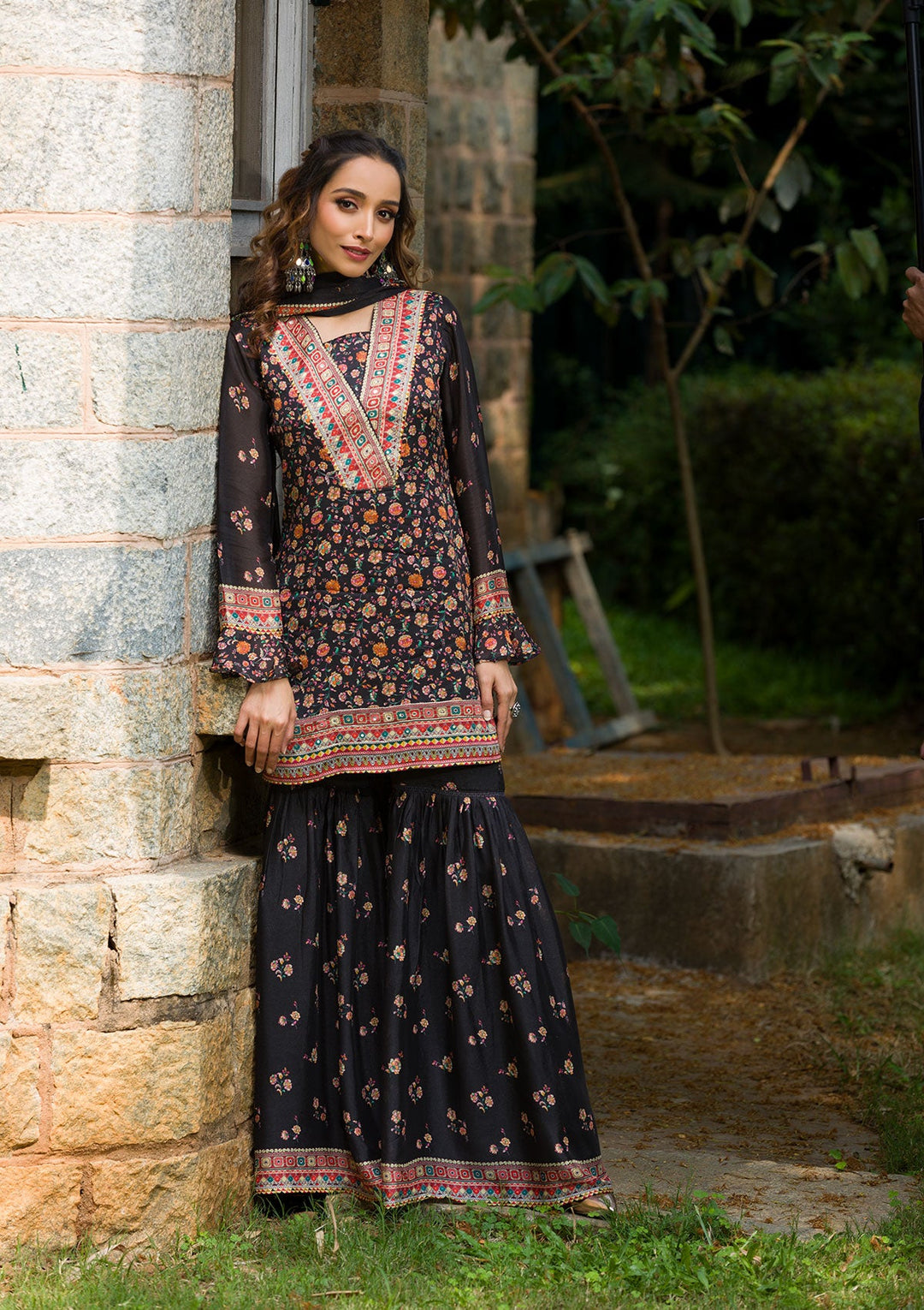 Black Printed Georgette Readymade Salwar Kameez-Koskii