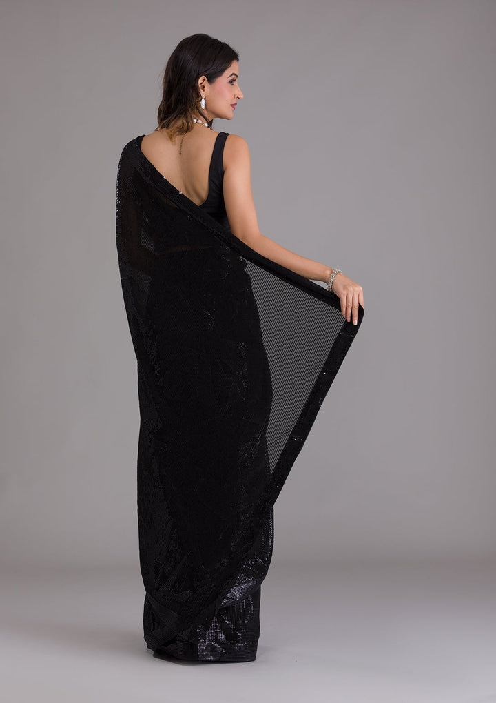 Black Sequins Georgette Saree-Koskii