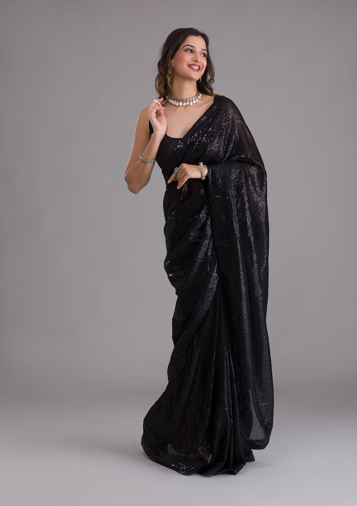 Black Sequins Georgette Saree-Koskii