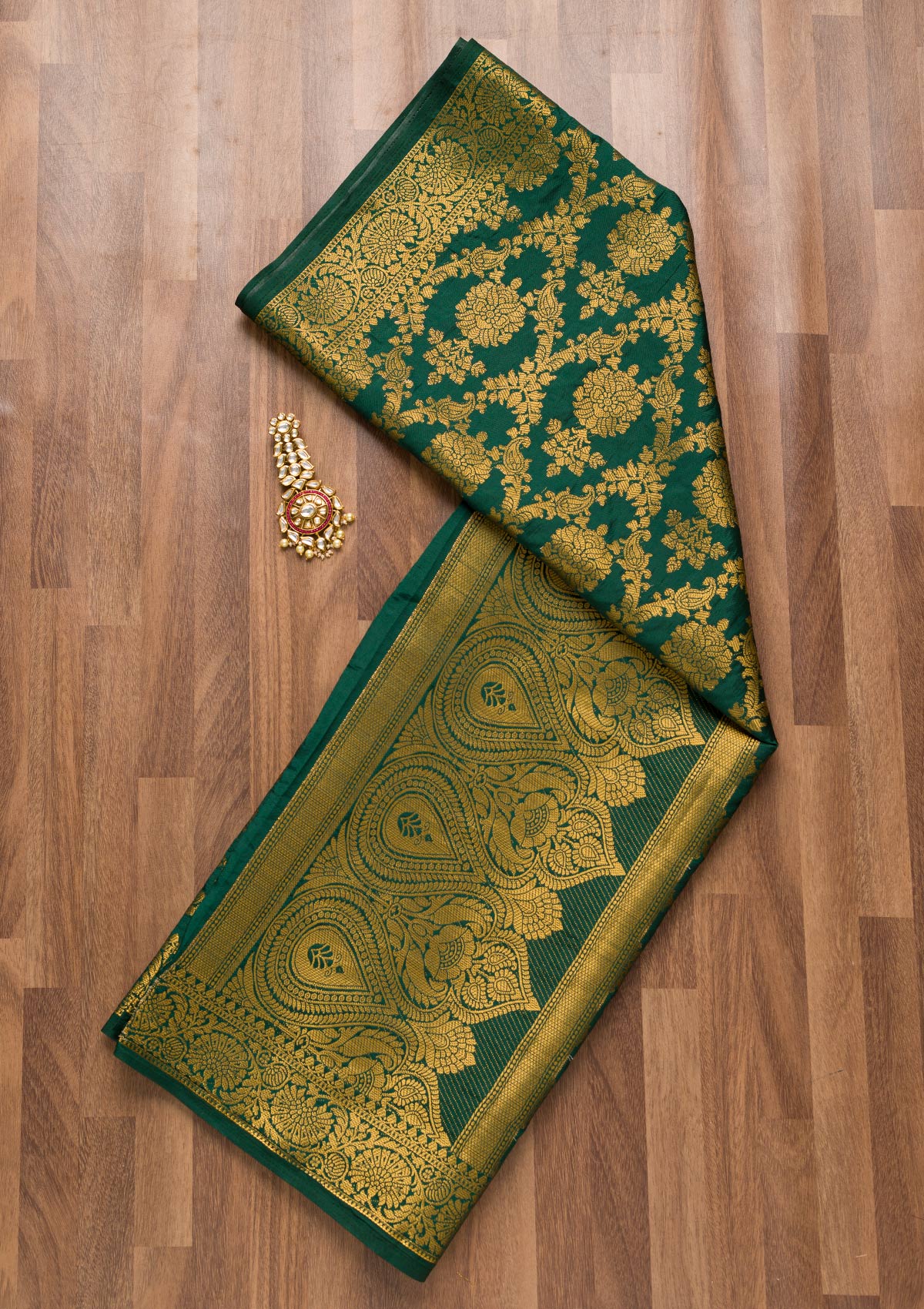 Bottle Green Printed Silk Dupatta main image 1