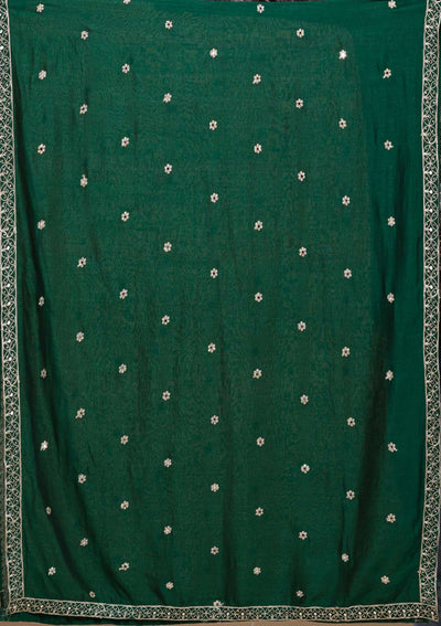 Bottle Green Zariwork Raw Silk Readymade Salwar Kameez-Koskii