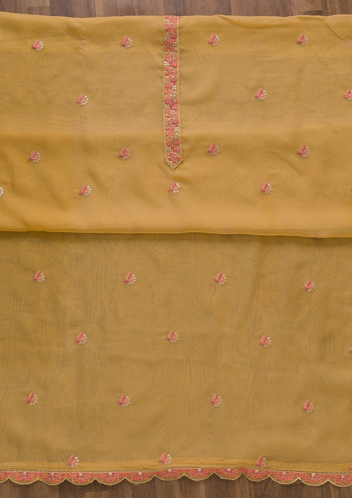 Brown Threadwork Tissue Unstitched Salwar Suit-Koskii