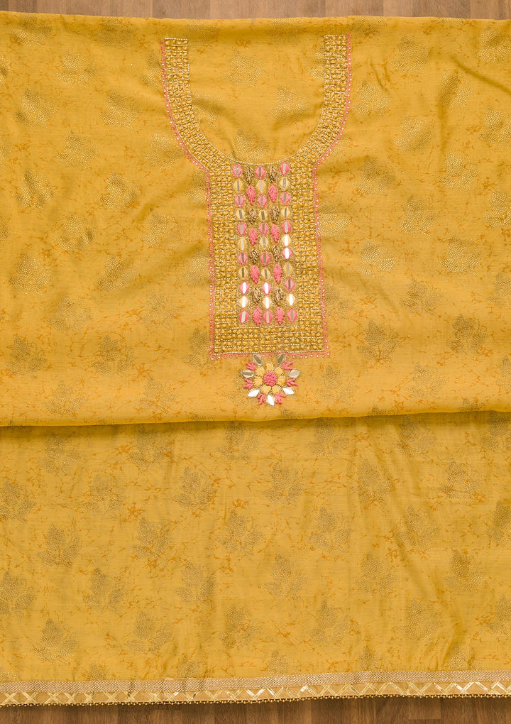 Gold Cutdana Semi Crepe Unstitched Salwar Kameez-Koskii