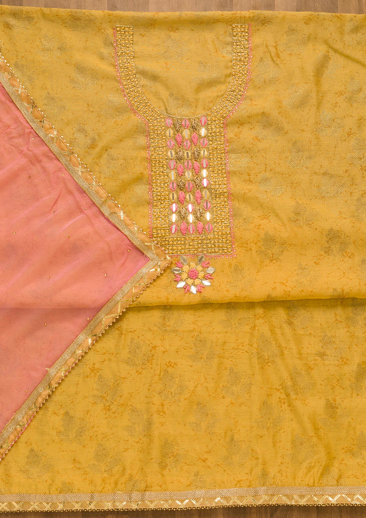 Gold Cutdana Semi Crepe Unstitched Salwar Kameez-Koskii
