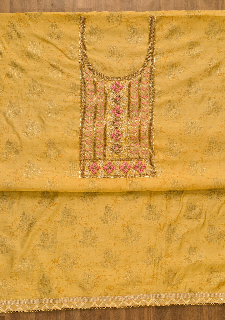 Gold Pearlwork Semi Crepe Unstitched Salwar Kameez-Koskii