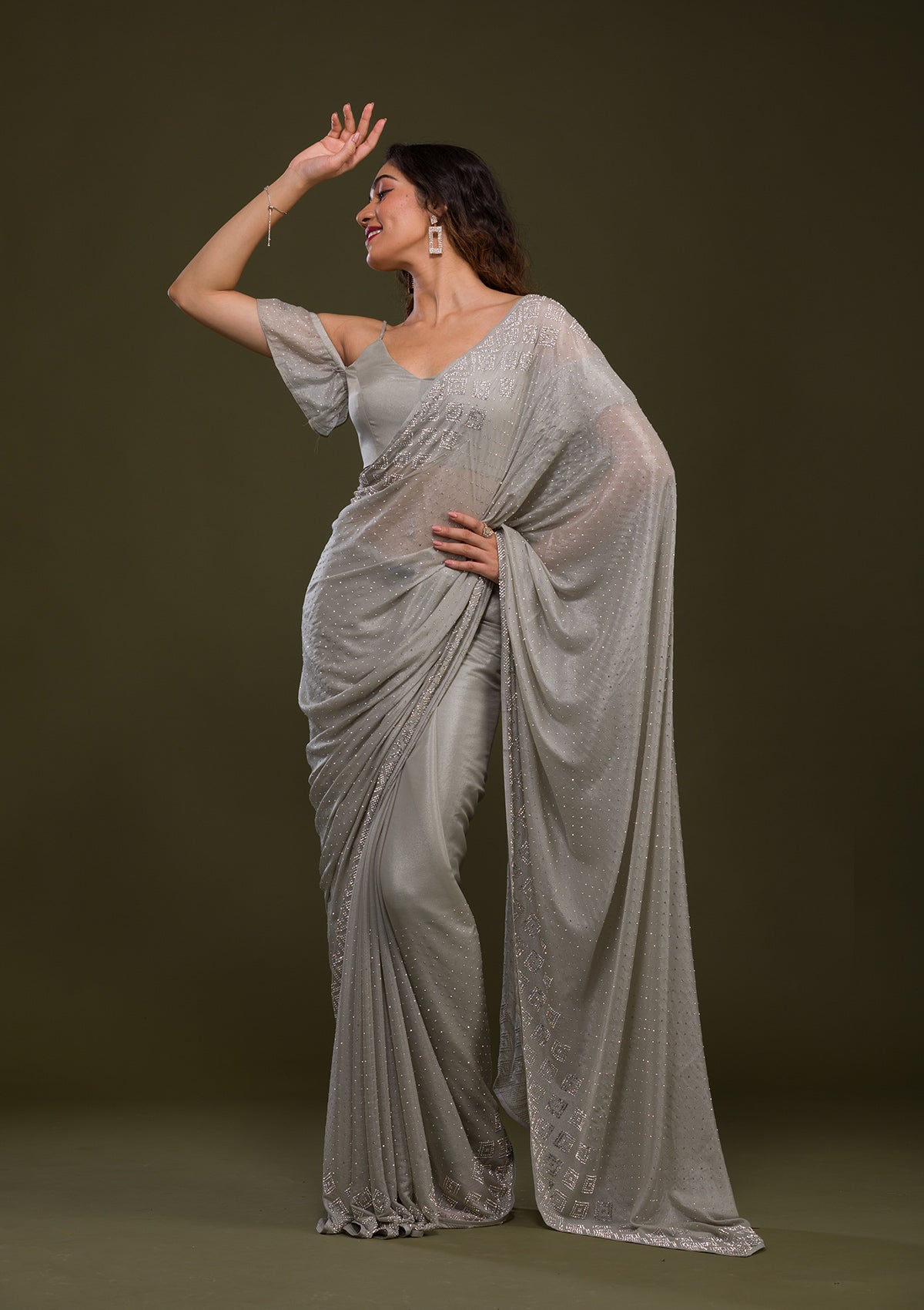 Grey Sequins Shimmer Saree