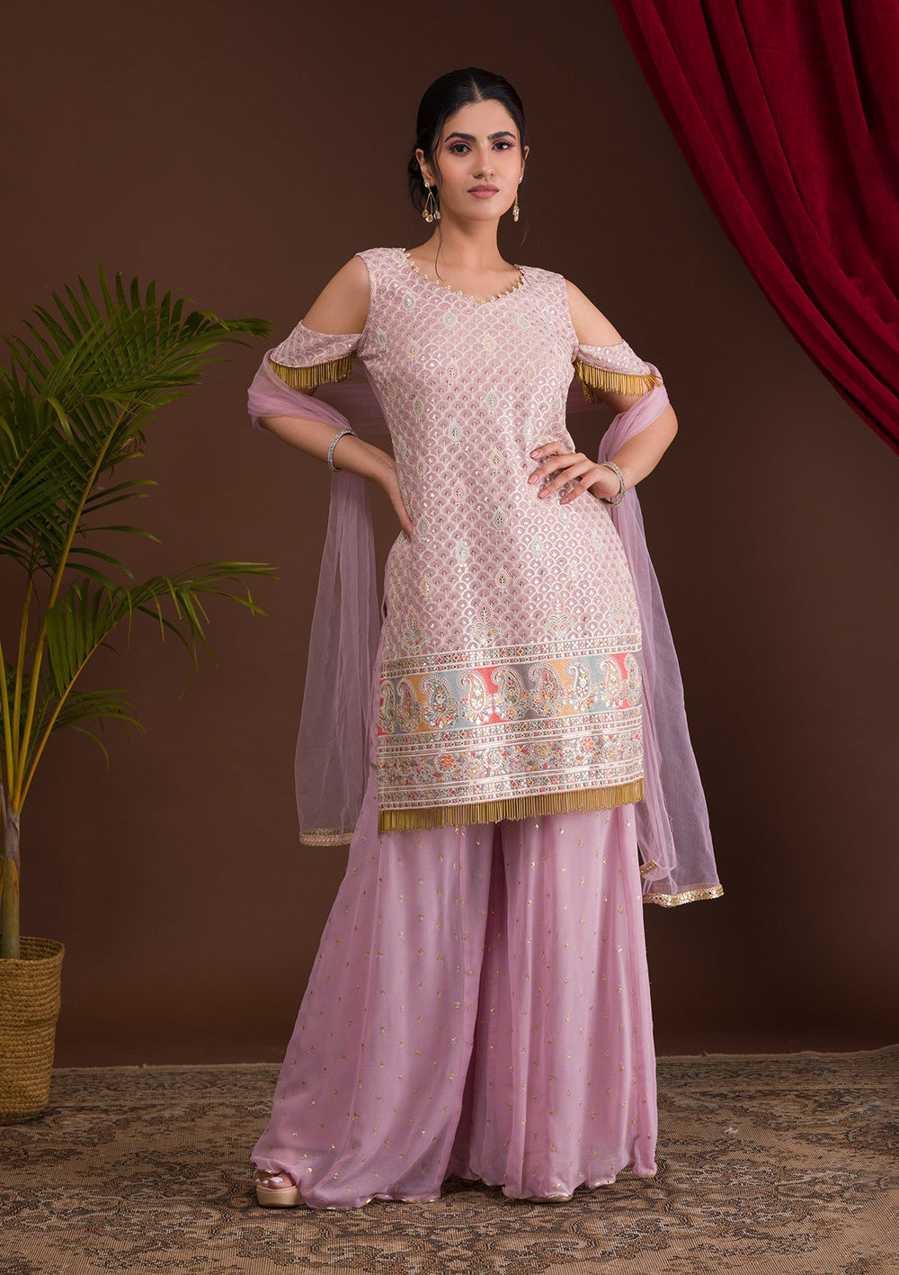 Lavender Sequins Georgette Designer Salwar Kameez-Koskii