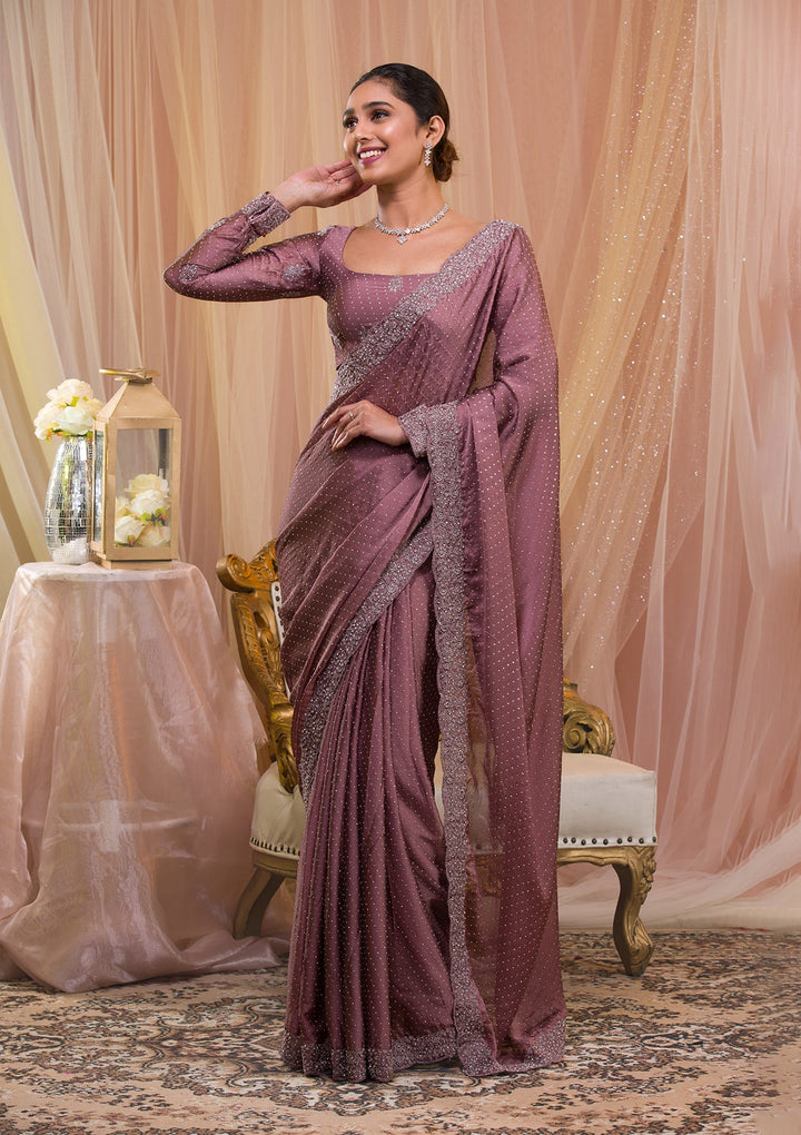 Lavender Silver Stonework Crepe Saree-Koskii