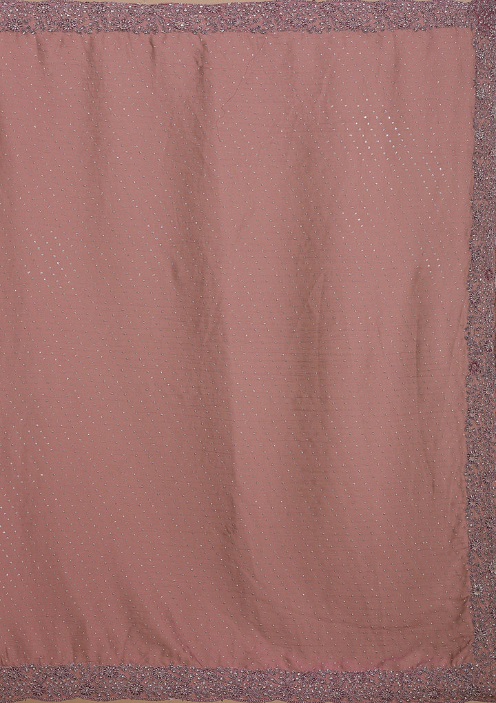 Lavender Silver Stonework Crepe Saree-Koskii