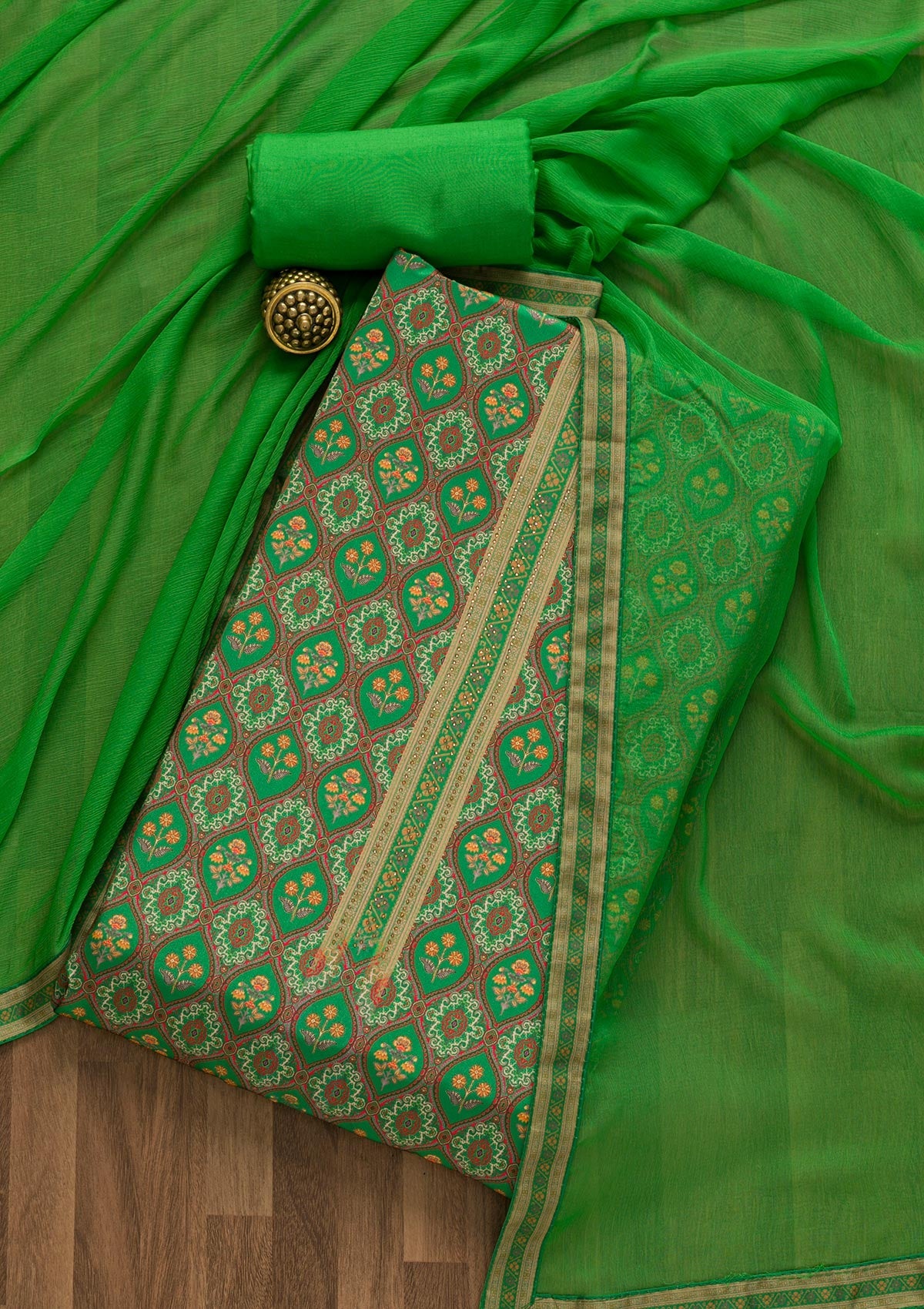 Snuggle Spot Women's Banarasi Silk Printed Unstitched Salwar Suit Material With Dupatta (Seagreen, 3Mtrs)