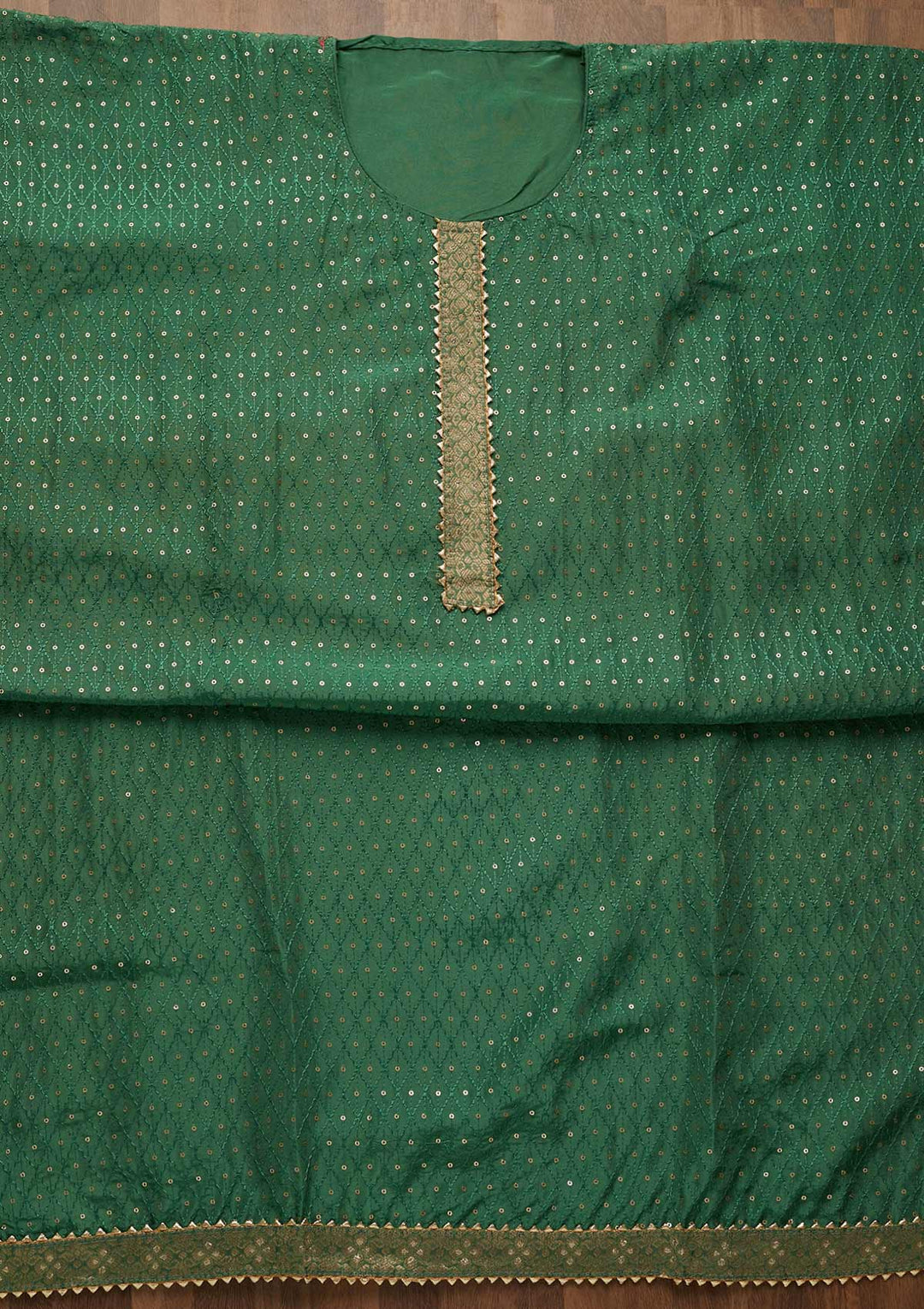 Leaf Green Zariwork Semi Crepe Unstitched Salwar Suit-Koskii
