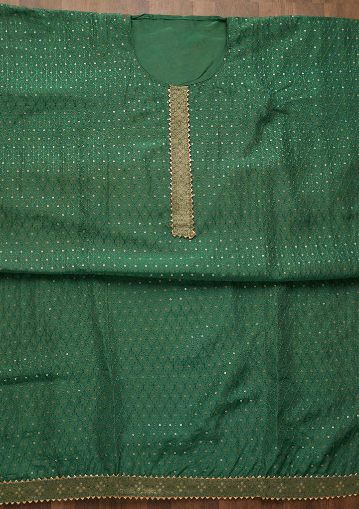 Leaf Green Zariwork Semi Crepe Unstitched Salwar Suit-Koskii