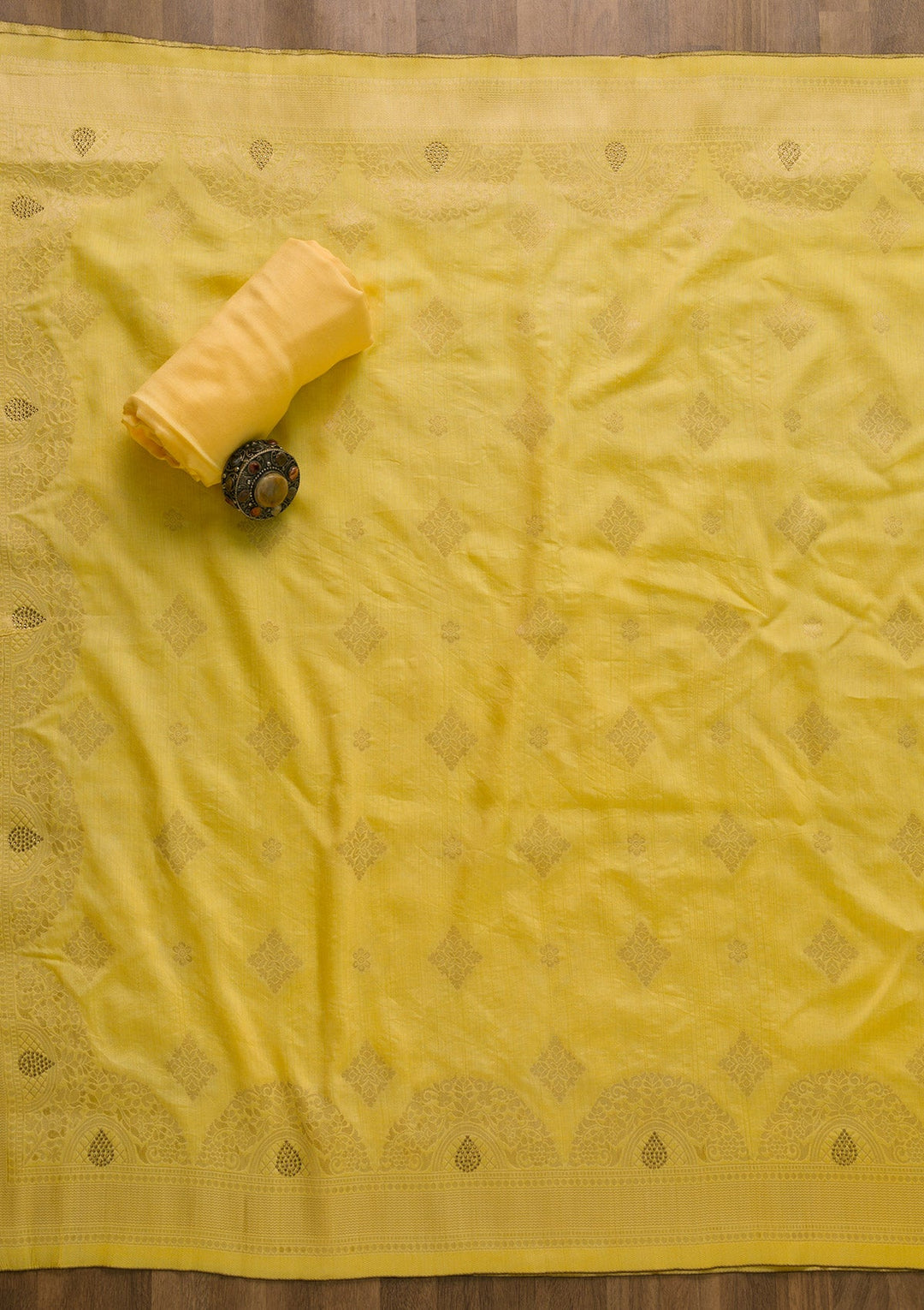Lemon Yellow Zariwork Cotton Unstitched Salwar Suit-Koskii