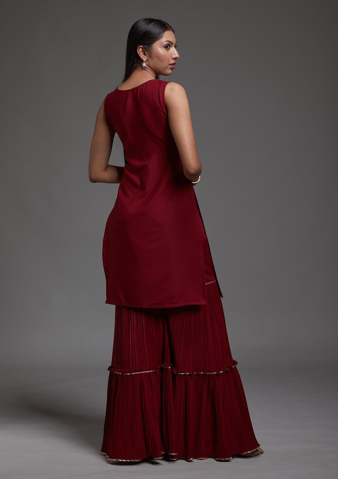 Maroon Sequins Semi Crepe Designer Salwar Suit-Koskii