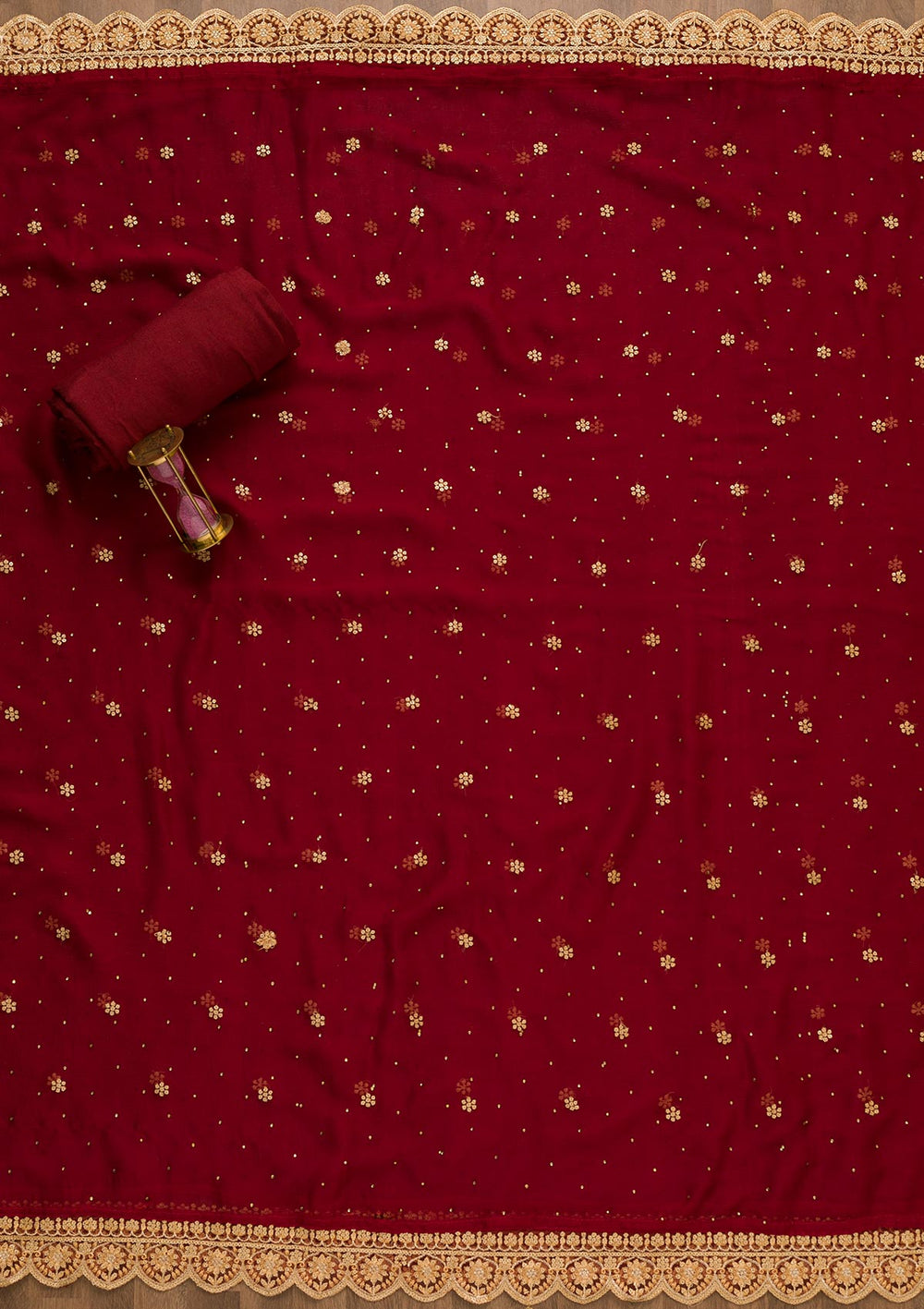 Maroon Threadwork Semi Crepe Unstitched Salwar Kameez-Koskii