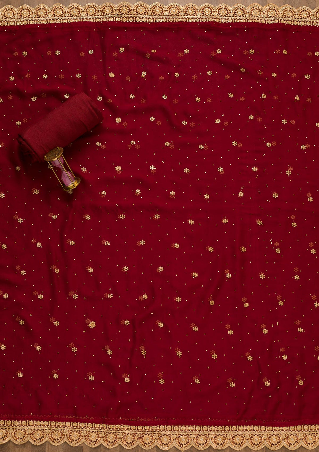 Maroon Threadwork Semi Crepe Unstitched Salwar Kameez-Koskii
