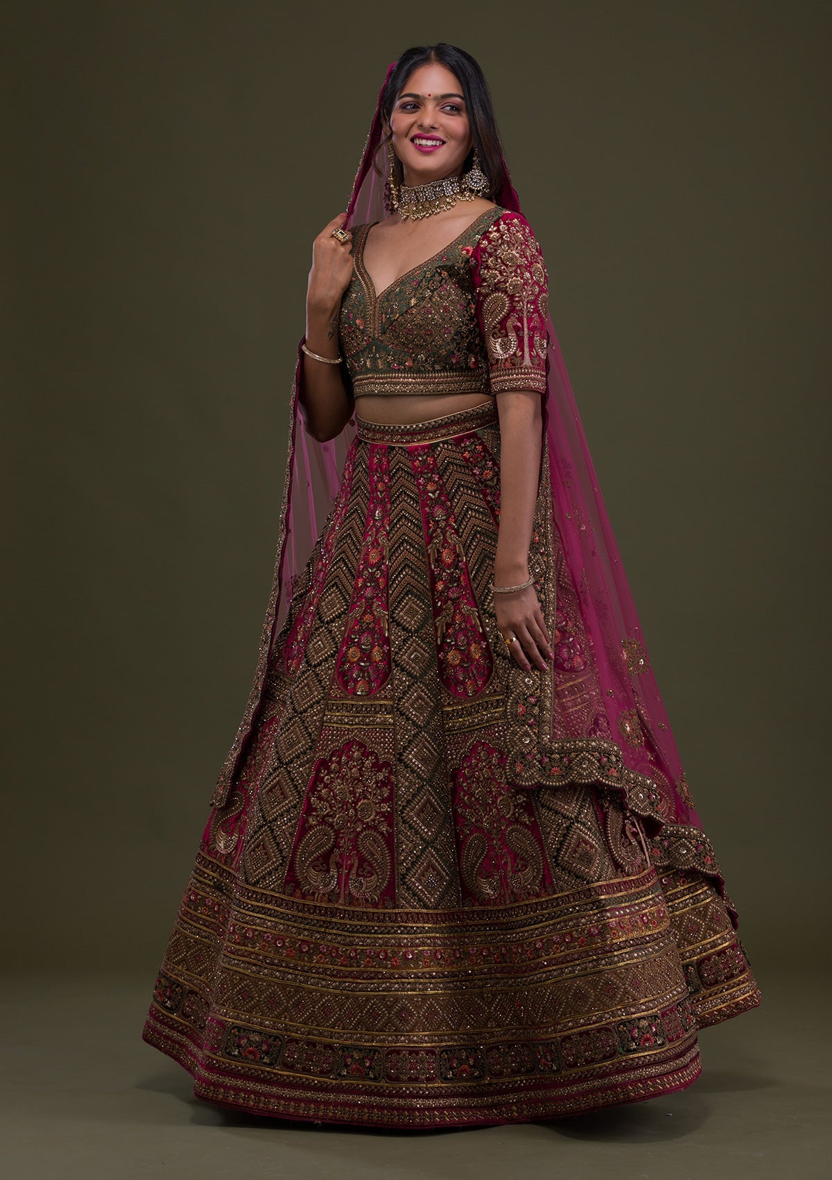 Maroon Zariwork Velvet Designer Lehenga main image 1