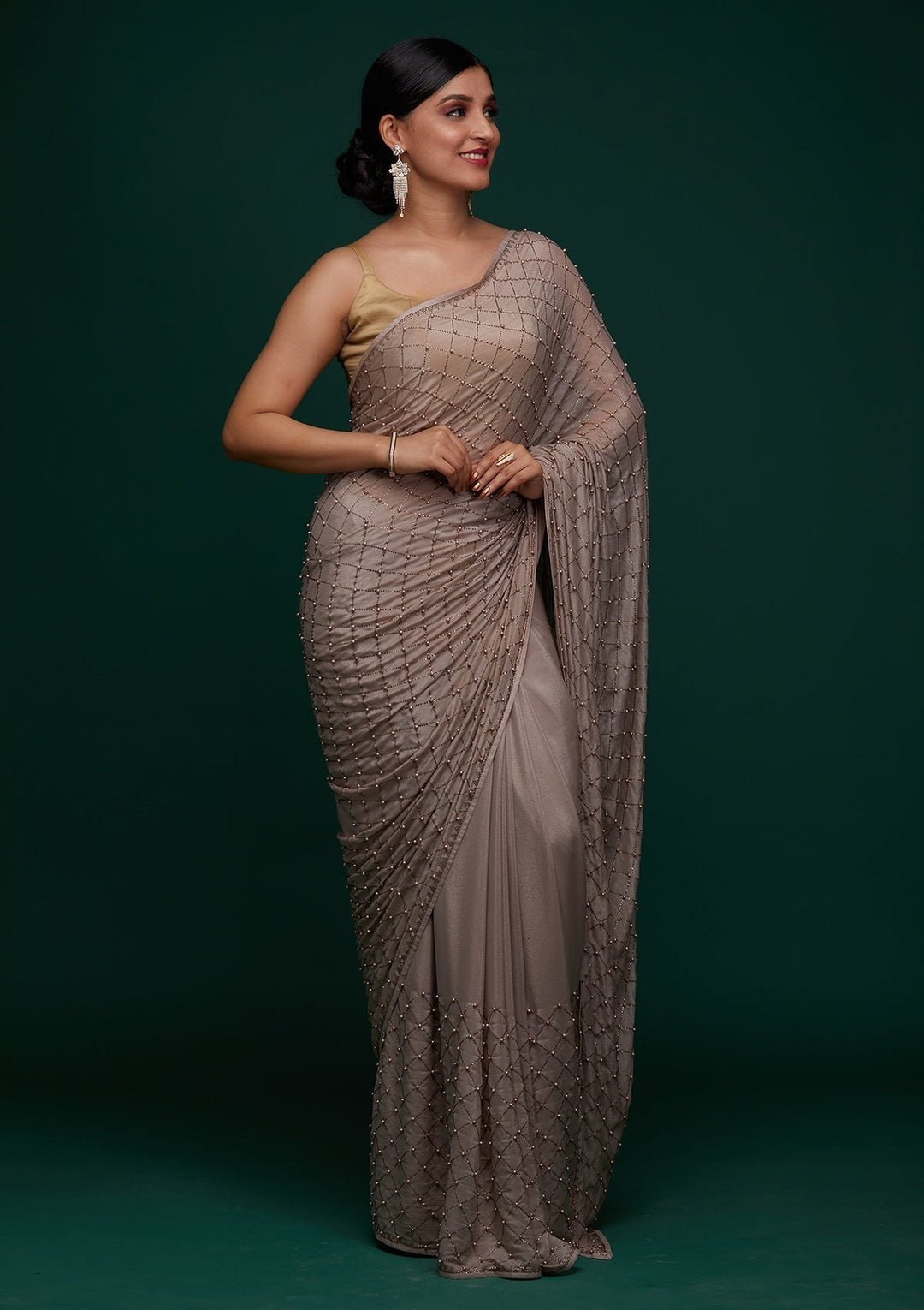 Mauve Swarovski Shimmer Designer Saree - Koskii