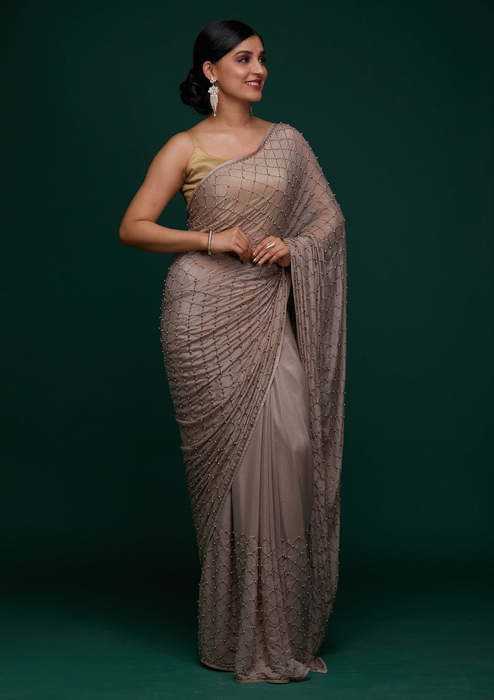Mauve Swarovski Shimmer Designer Saree - Koskii