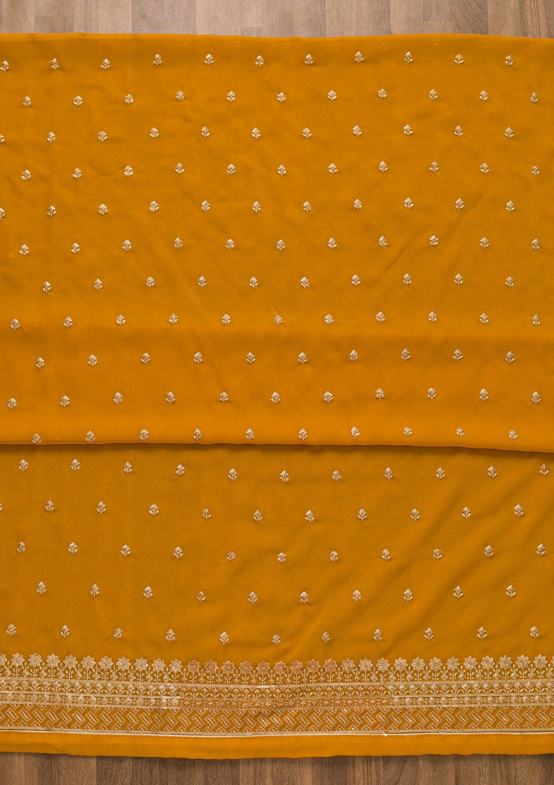 Mustard Sequins Georgette Unstitched Salwar Suit-Koskii