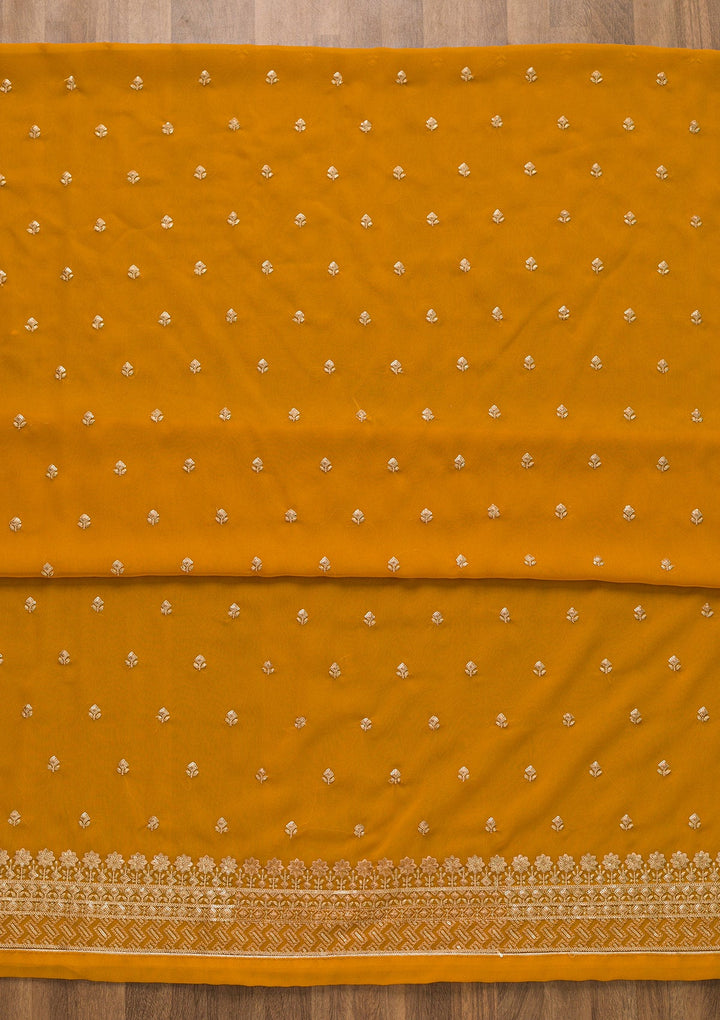 Mustard Sequins Georgette Unstitched Salwar Suit-Koskii