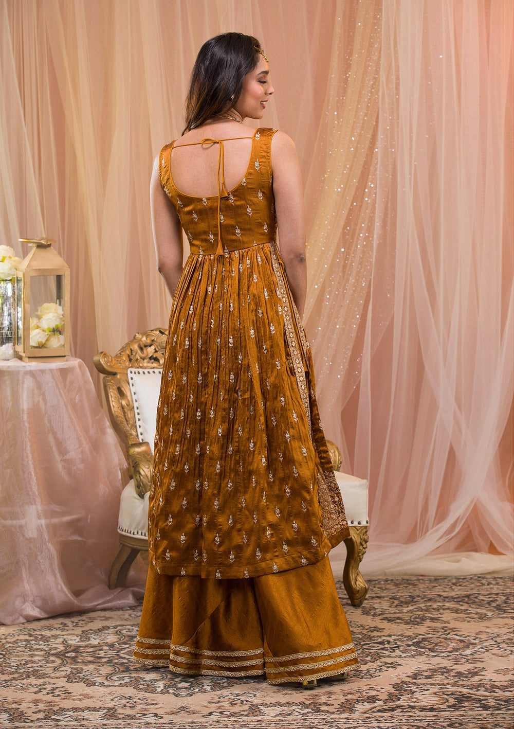 Mustard Zariwork Art Silk Readymade Salwar Kameez-Koskii