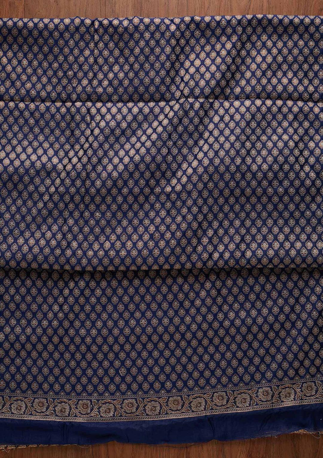 Navy Blue Zariwork Banarasi Designer Unstitched Salwar Suit - koskii