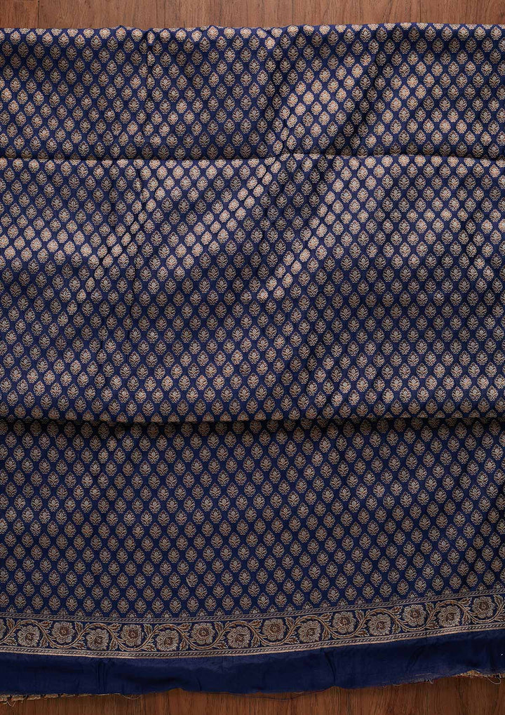 Navy Blue Zariwork Banarasi Designer Unstitched Salwar Suit - koskii