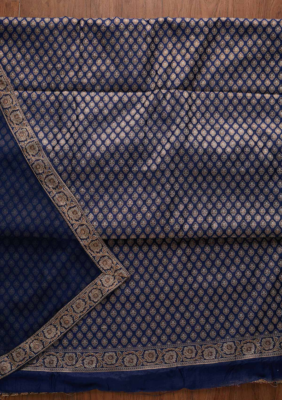 Navy Blue Zariwork Banarasi Designer Unstitched Salwar Suit - koskii