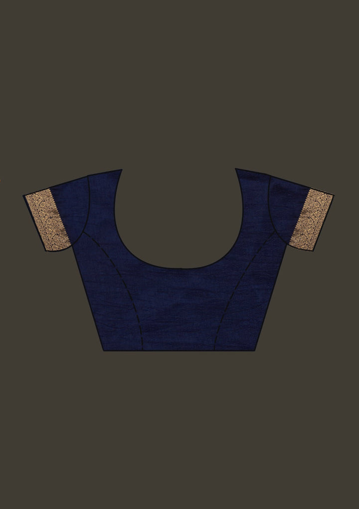 Navy Blue Zariwork Banarasi Designer Saree - Koskii