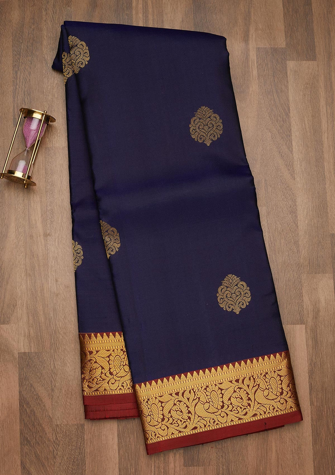 Navy Blue Zariwork Pure Silk Saree-Koskii