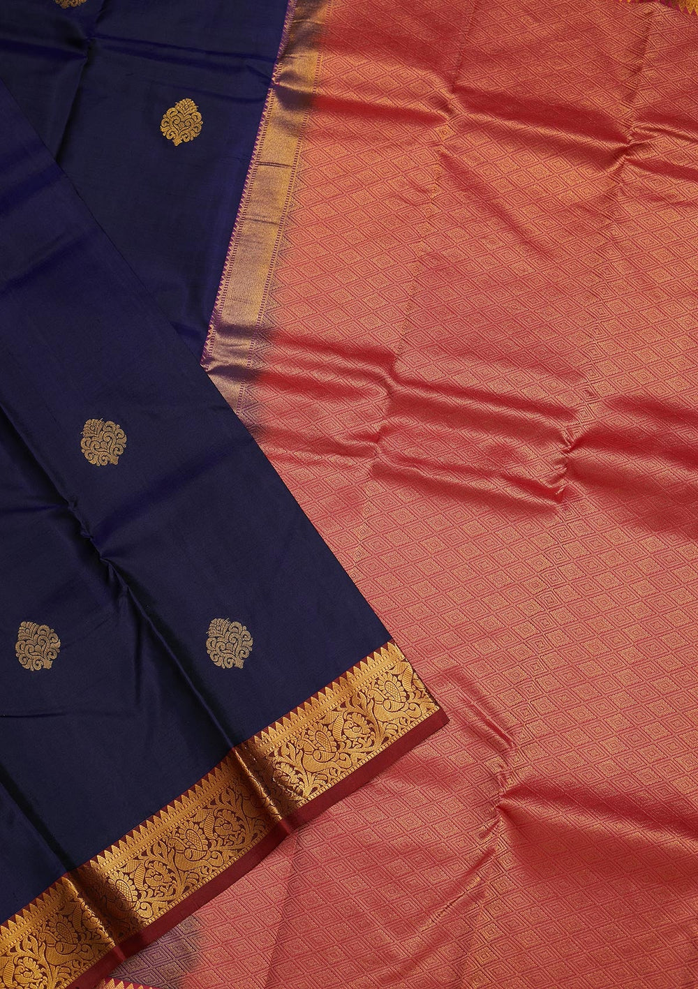 Navy Blue Zariwork Pure Silk Saree-Koskii