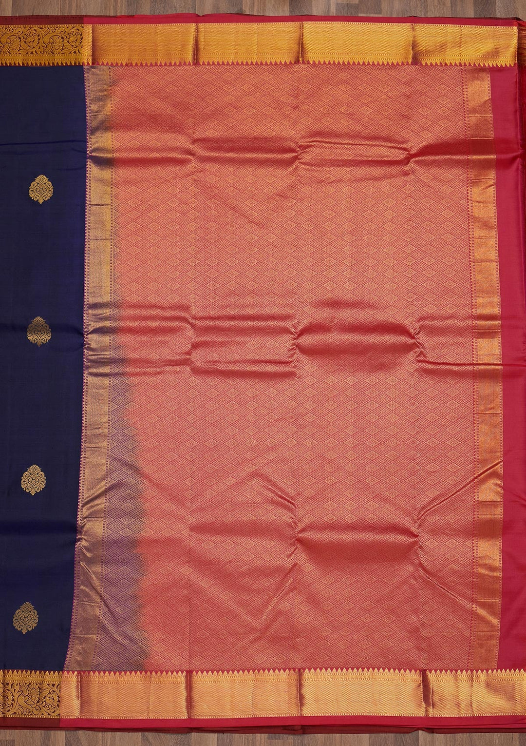 Navy Blue Zariwork Pure Silk Saree-Koskii