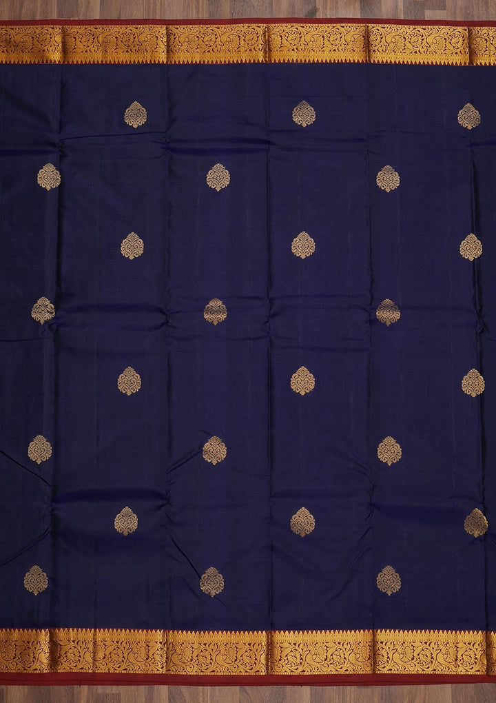 Navy Blue Zariwork Pure Silk Saree-Koskii