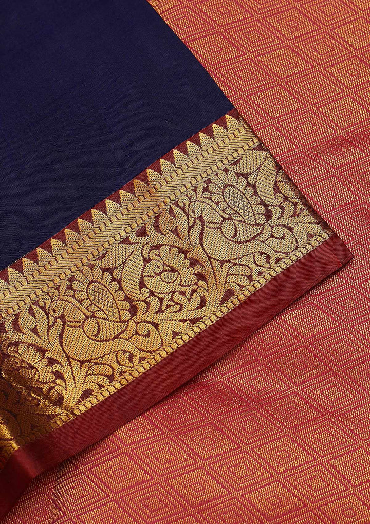 Navy Blue Zariwork Pure Silk Saree-Koskii